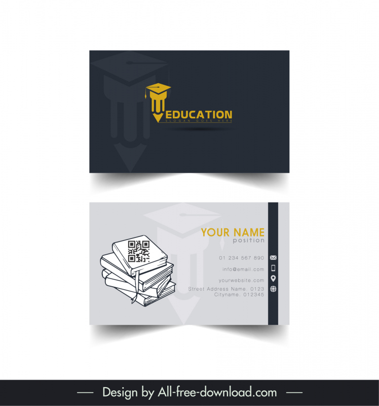 education business card template book stack blurred pen