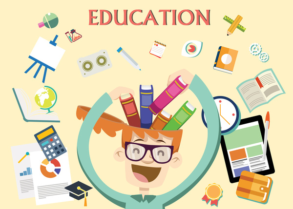 education concept design with funny man illustration 