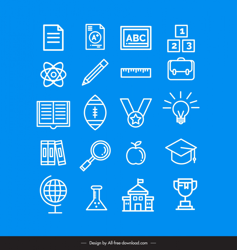 education icons collection flat sketch