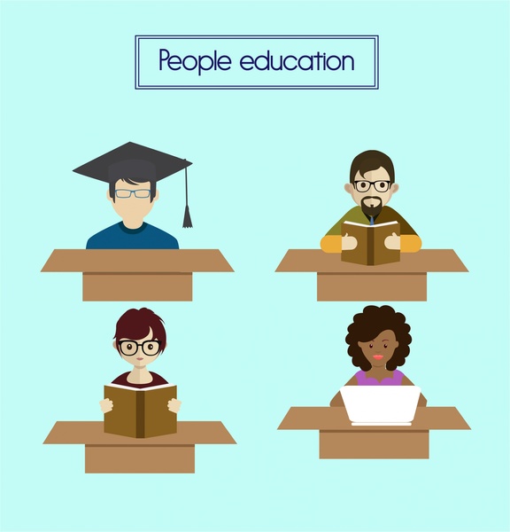 education icons design various people studying style