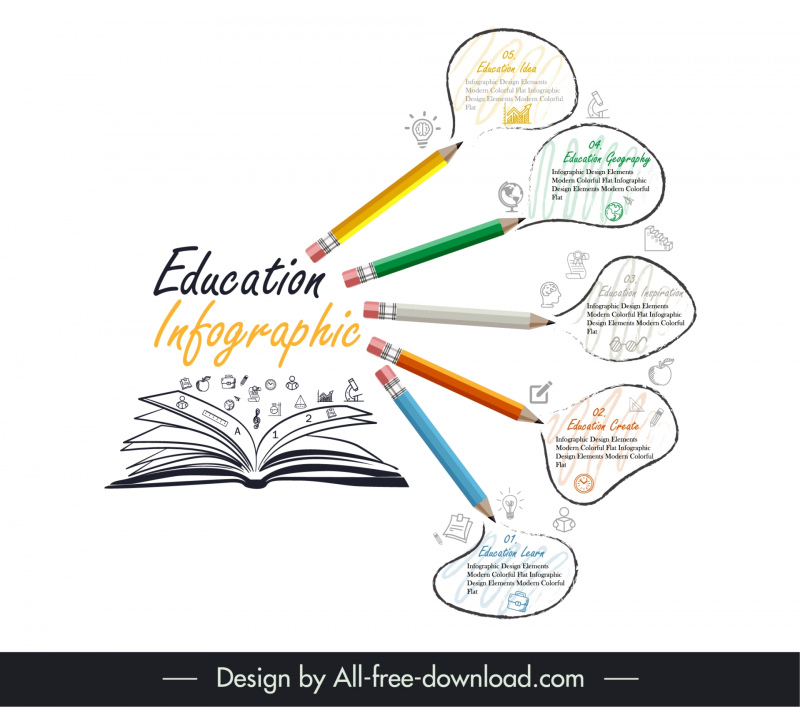 education infographic template dynamic handdrawn pencil speech bubbles