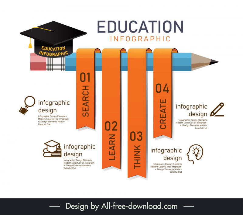 education infographic template elegant pencil ribbon