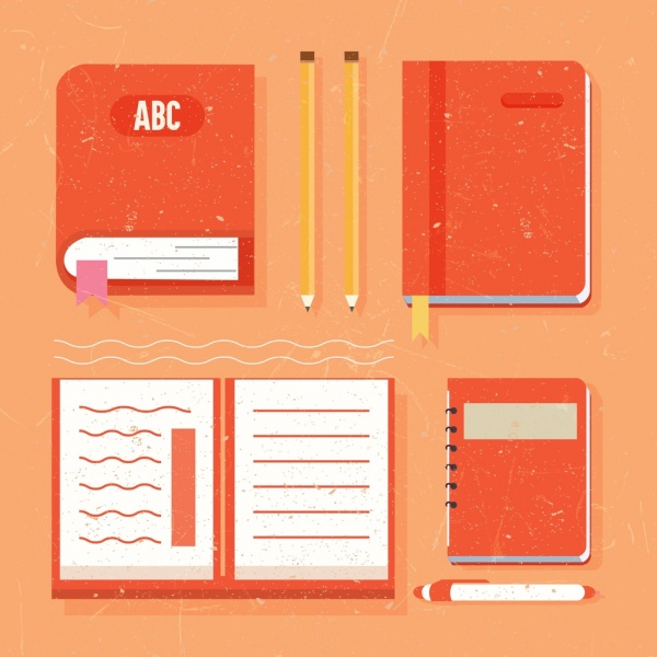 education tools design elements notebooks pen pencils icons