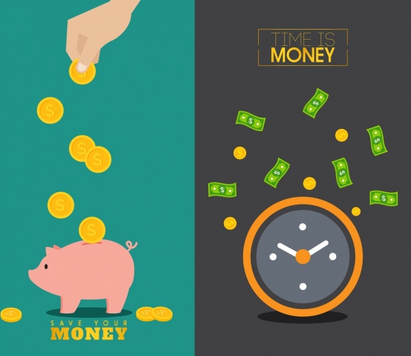 effective business concept money pig clock time icon