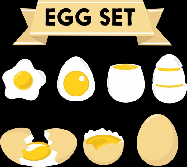eggs food icons collection colored flat 3d shapes