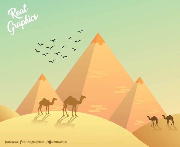egypt scene hills camels and eagles