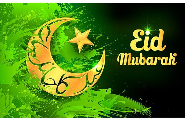 Eid ka chand mubarak green template vector illustration Free vector in ...