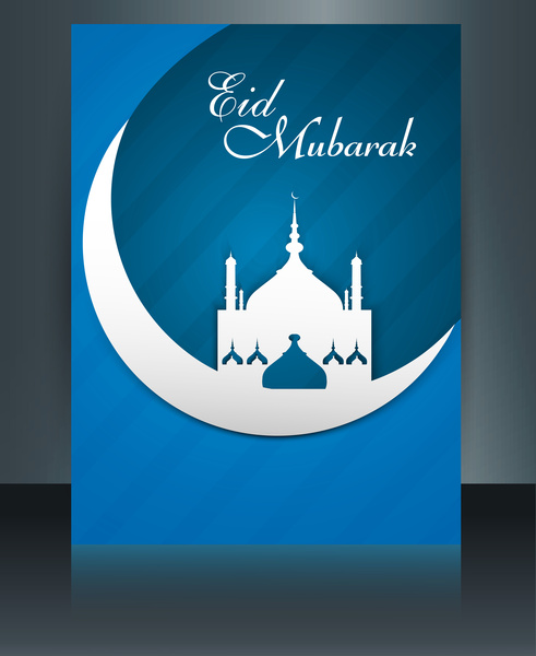 eid mubarak mosque template brochure festival for beautiful reflection colorful card vector 