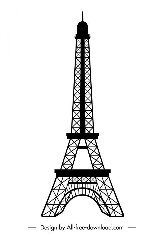 eiffel tower icon black white symmetric outline 
