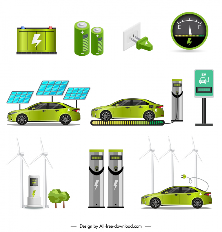 electric car design elements modern green energy objects 