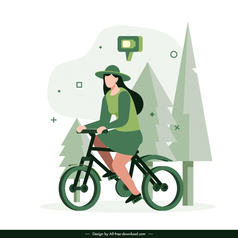 electric transportation design elements girl riding bicycle 