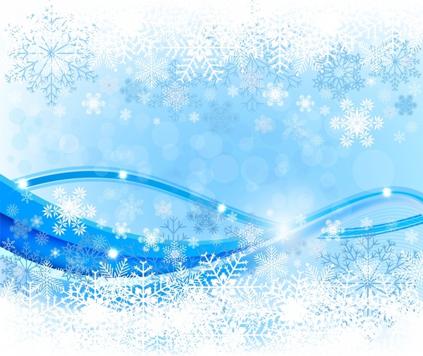 christmas background bright blue white snowflakes curves decor