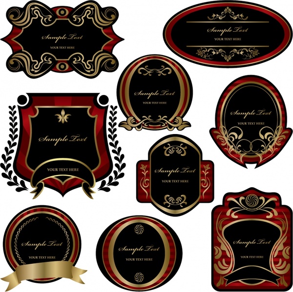 Labels templates retro elegant decor black red design Vectors graphic