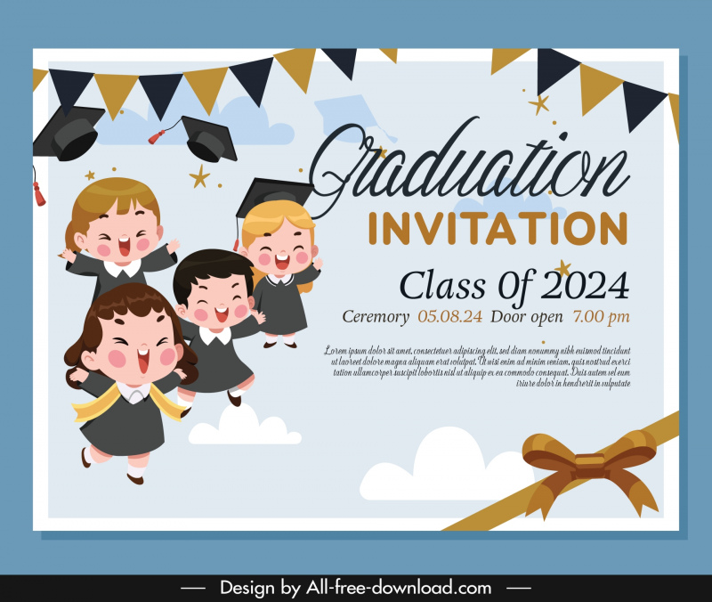 elementary graduation party invitation template cute dynamic schoolchildren 