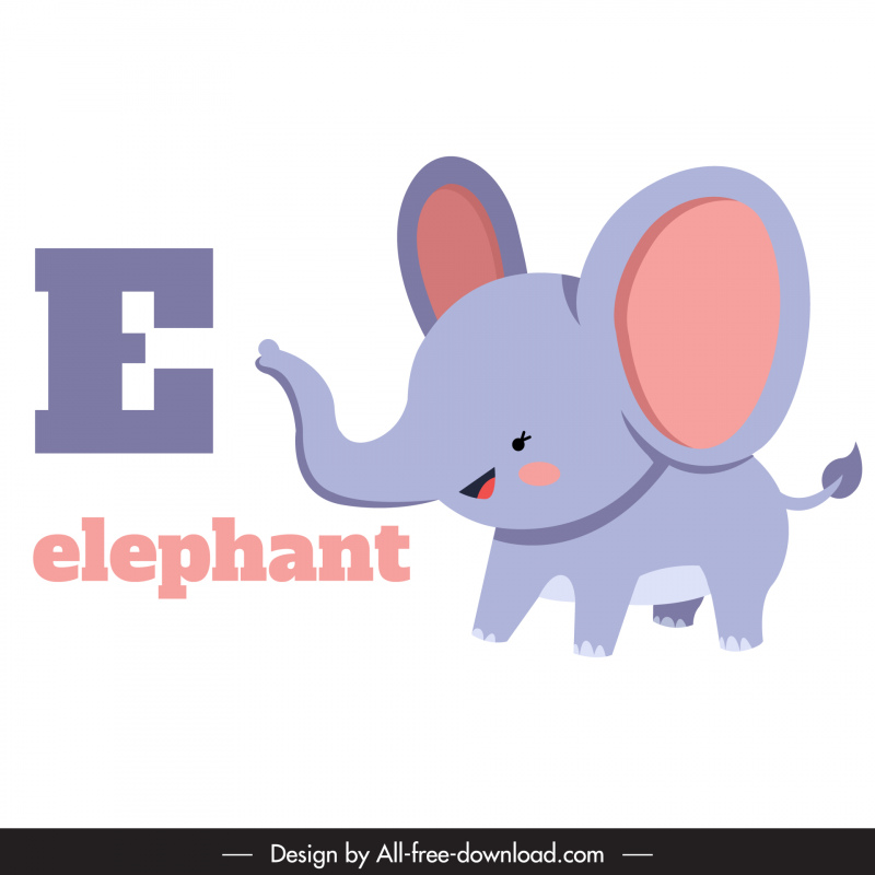 elementary school education design elements e text cute elephant cartoon design