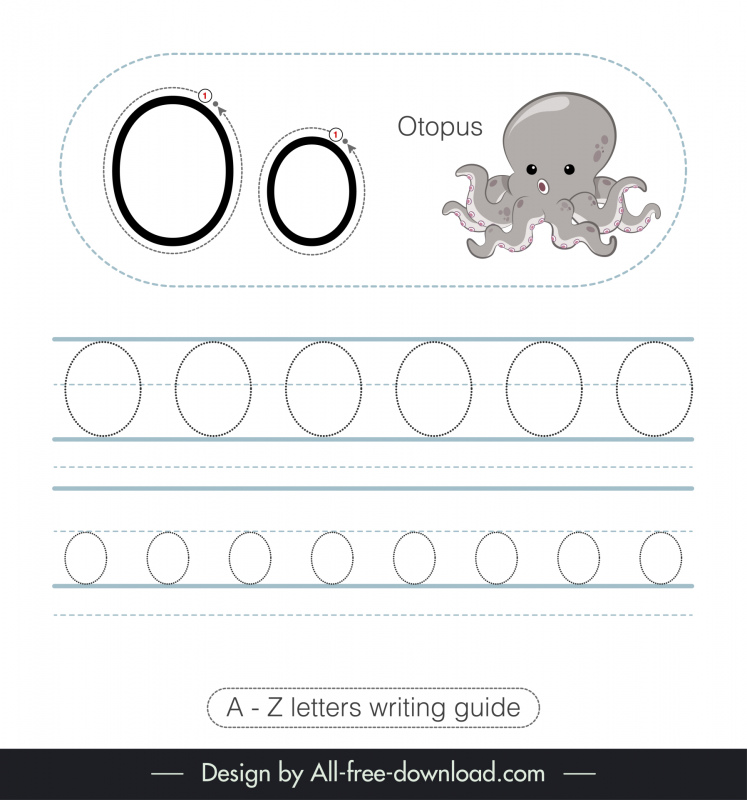 elementary school writing guide worksheet template cute octopus tracing letters o sketch