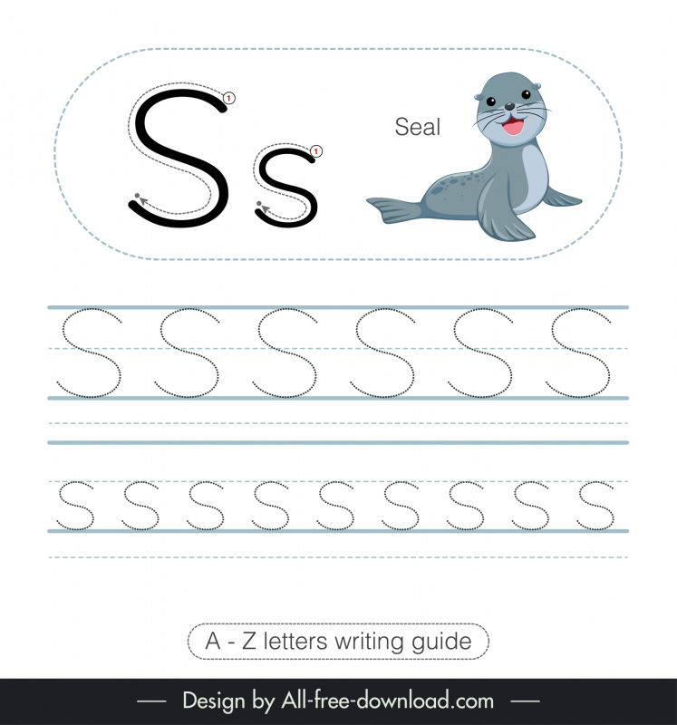 elementary school writing guide worksheet template cute seal animal tracing letters s sketch