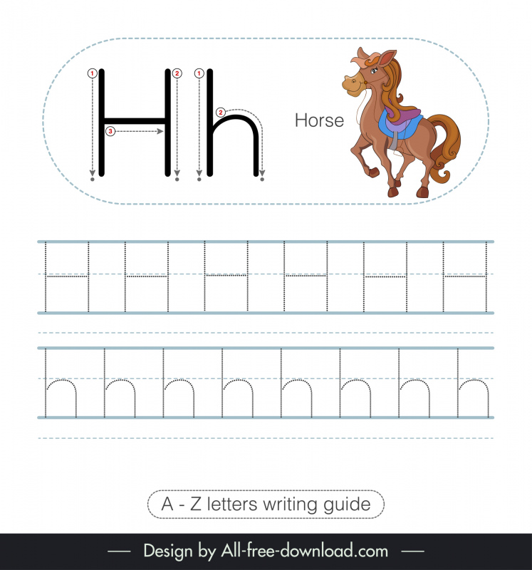 elementary writing guide worksheet template horse icon tracing letters h sketch 