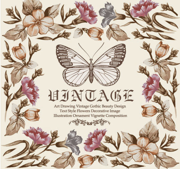 elements of butterfly8 flower vector