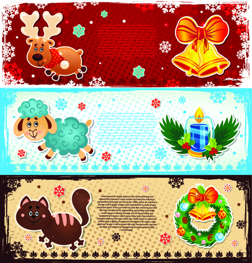 elements of cute christmas banners design vector 