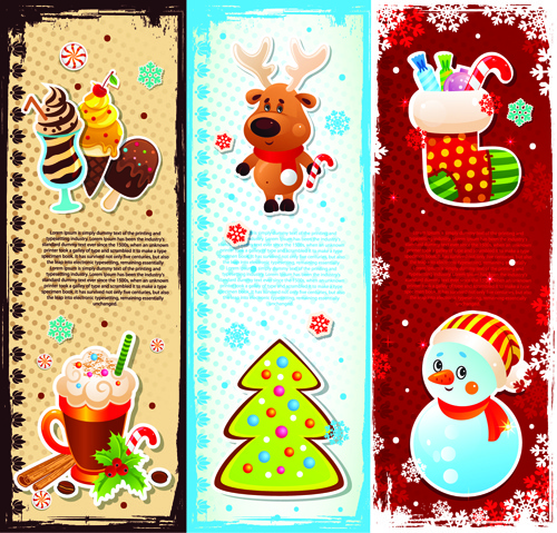 elements of cute christmas banners design vector 