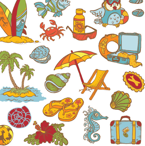elements of doodle sea vector icons