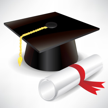 elements of graduation cap and diploma design vector 