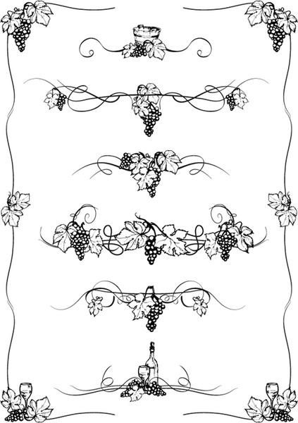 elements of grapes style borders vector 