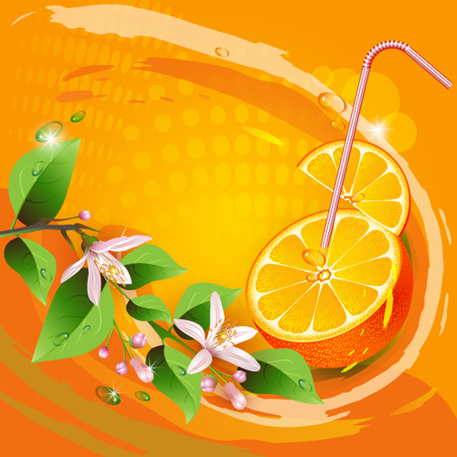 elements of lemon and flowers vector
