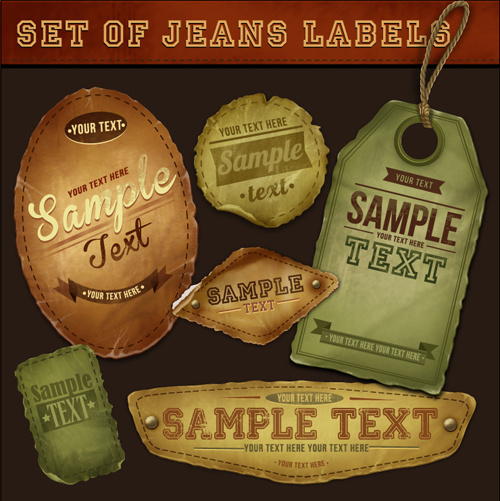elements of retro jeans labels vector set