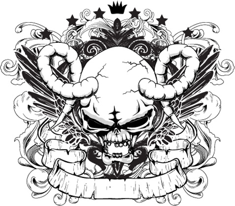 elements of sticker on the shirt skull vector