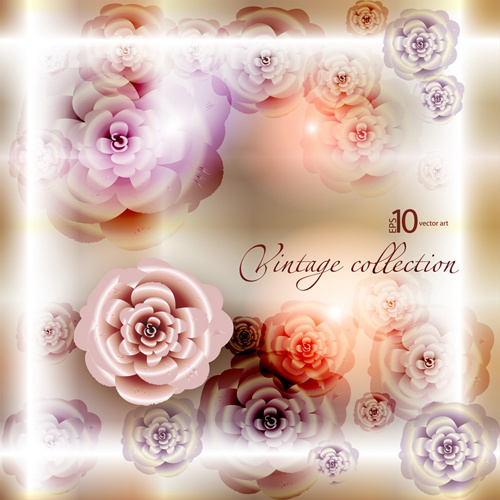elements of vintage background with flowers vector graphics 