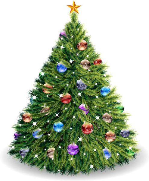 elements of vivid christmas tree with ornaments