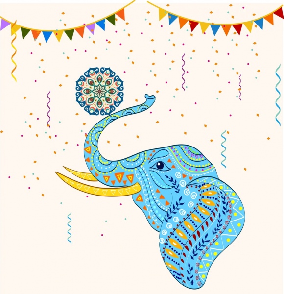 elephant background tribal decor colorful flat design