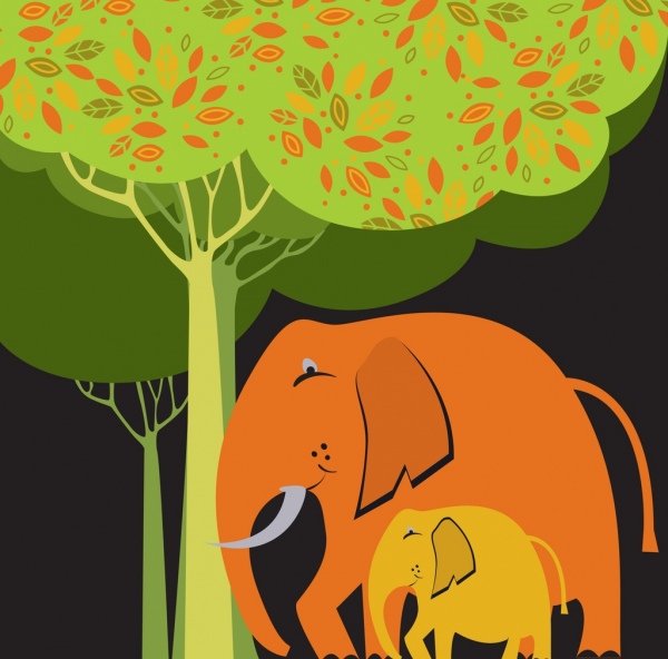 elephant drawing flat multicolored design