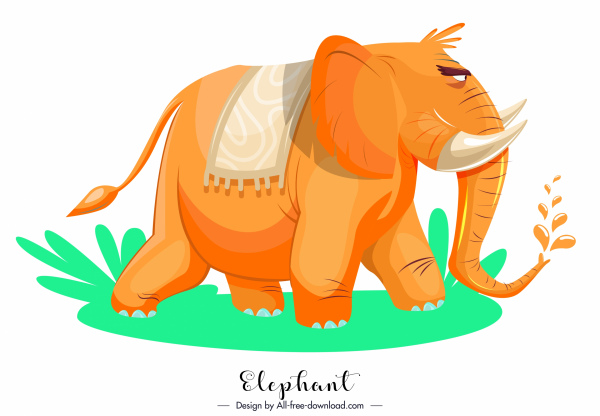 elephant icon cartoon sketch orange decor