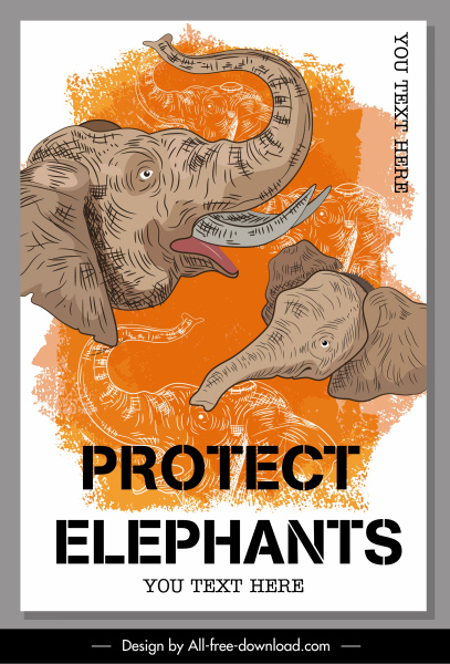 elephant protection banner retro handdrawn design