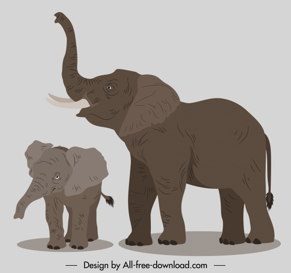 elephants painting classical handdrawn sketch