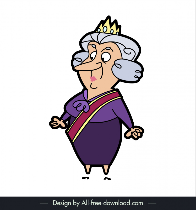 elizabeth ii queen in mr bean cartoon character icon flat handdrawn sketch