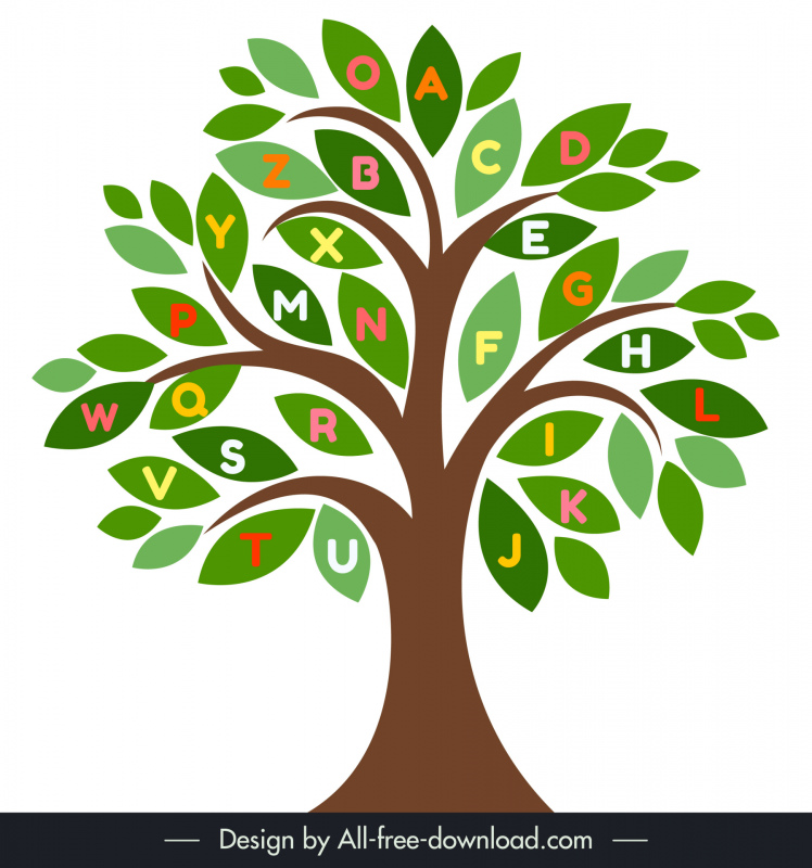 elm alphabet tree icon flat handdrawn sketch