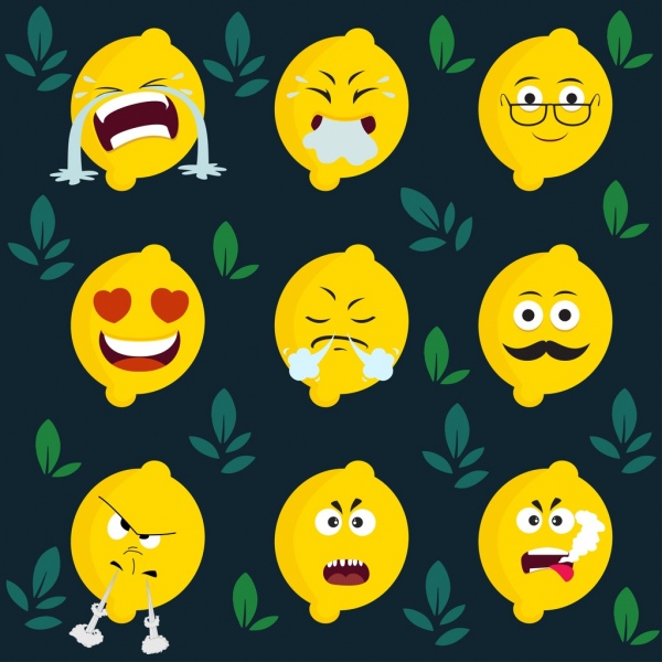emoticon background yellow lemon icons stylized design