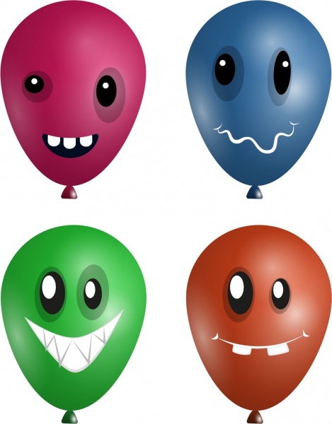 emoticon sets colored balloons icons