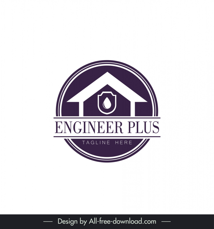 engineer plus logo for waterproofing and construction company flat house shape circle sketch
