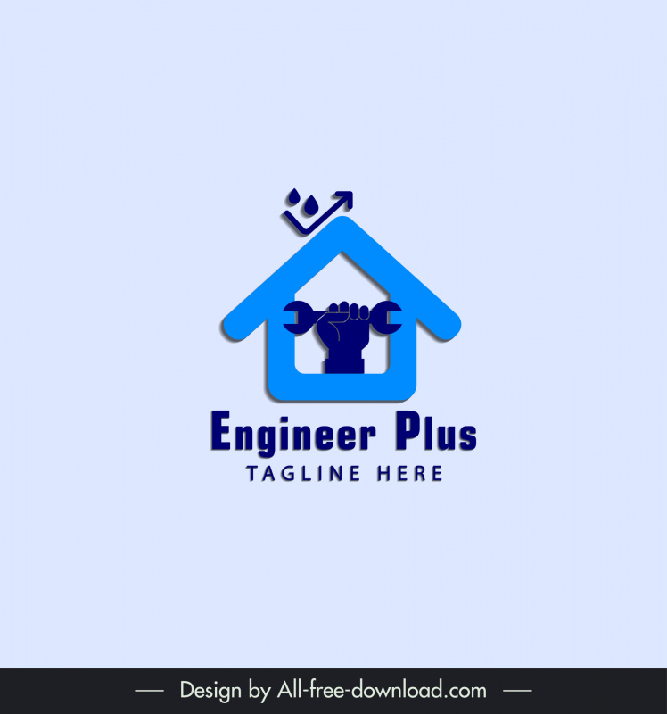 engineer plus logo template blue house wrench tool sketch 