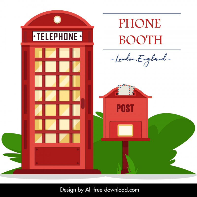 england design elements flat red telephone booth postbox sketch