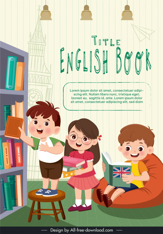 english book title cover template cute girls boys cartoon 