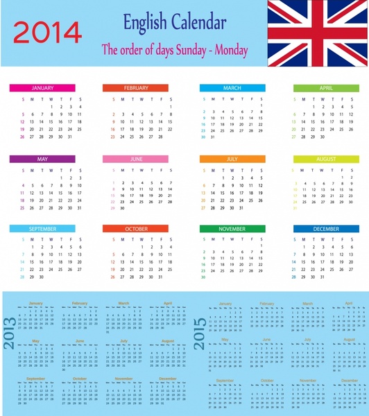 English Calendar 2014