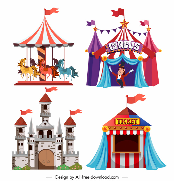 entertainment park design elements castle circus carousel sketch