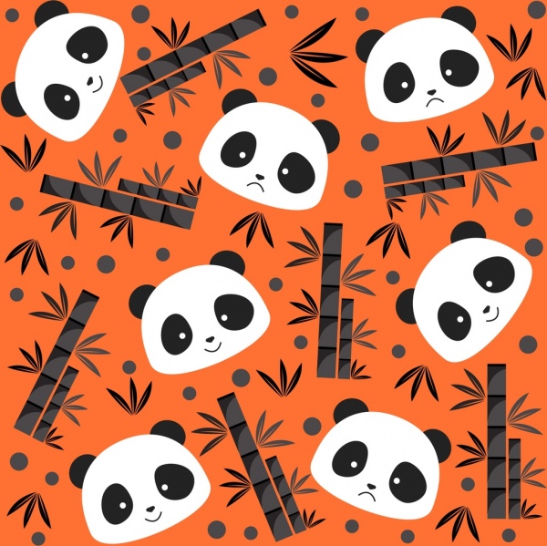 environment background panda face bamboo leaf repeating design