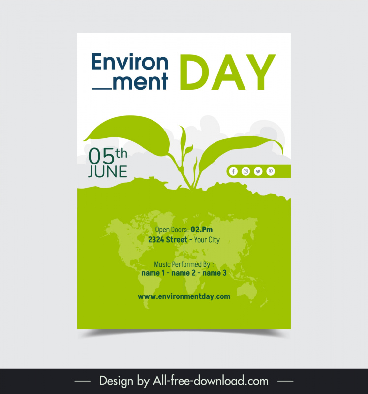 environment day poster template flat silhouette leaves global map